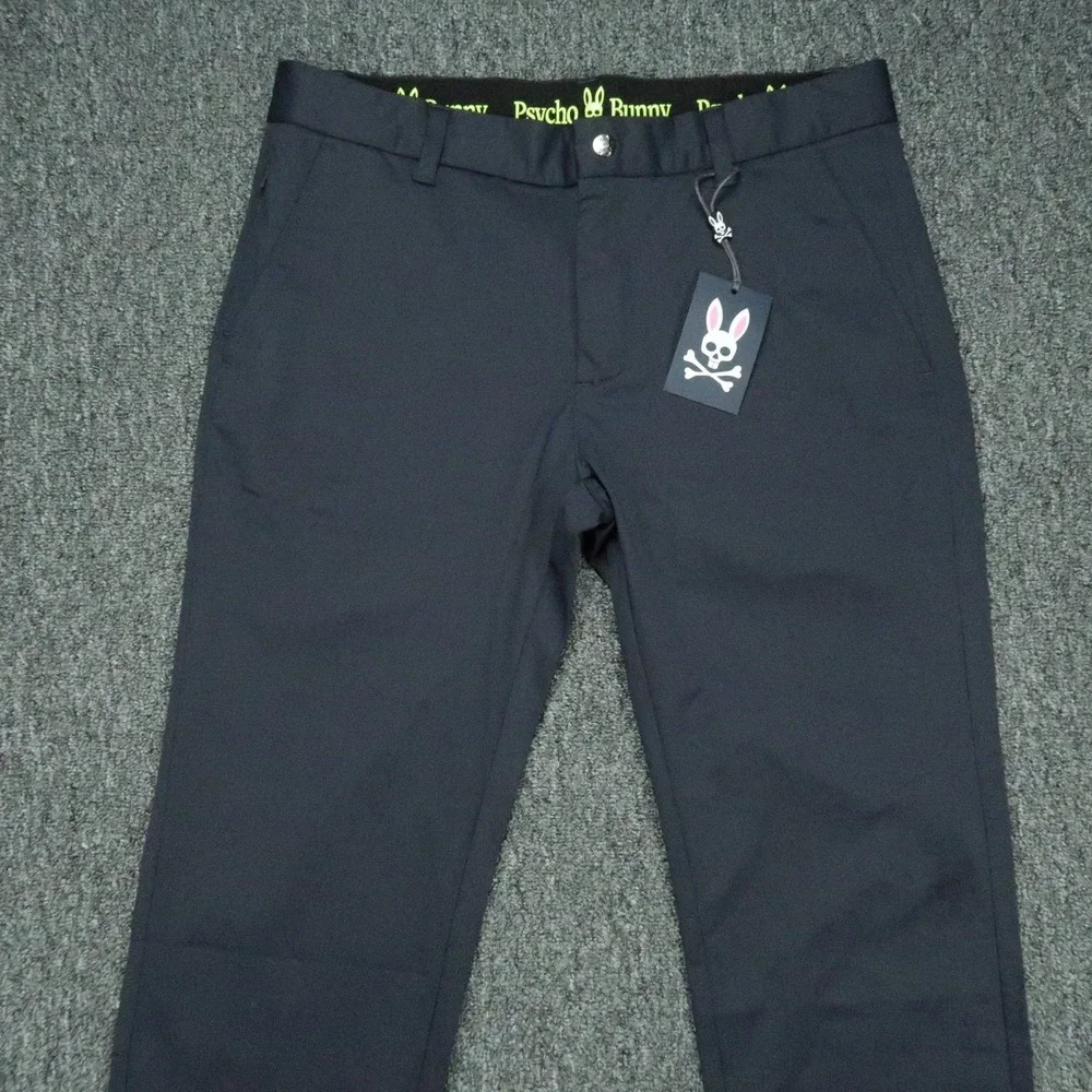 Psycho Bunny Pants Mens 30x32 Blue Chino Trouser Golf Stretch Zip Pocket Slim